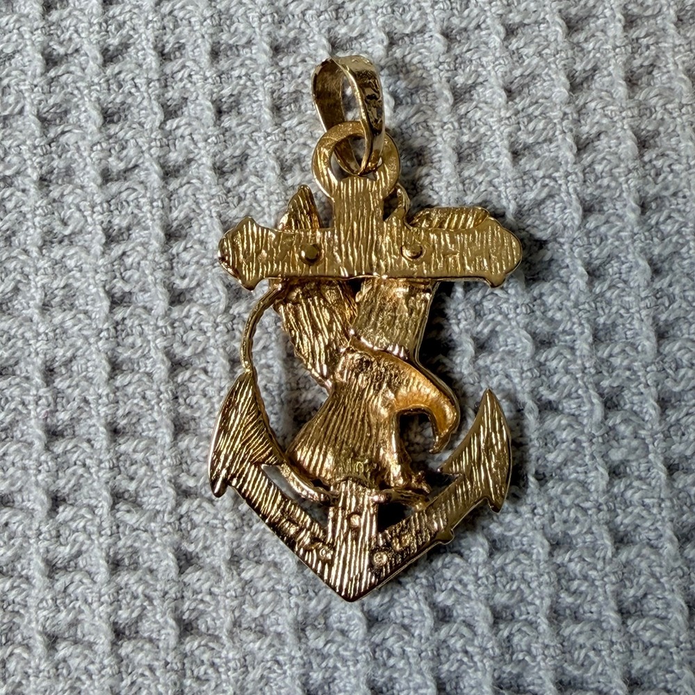 Vintage 14K Yellow Gold Eagle Anchor Pendant Nautical Navy Charm 7.32g Vtg 1986 - Picture 3 of 11